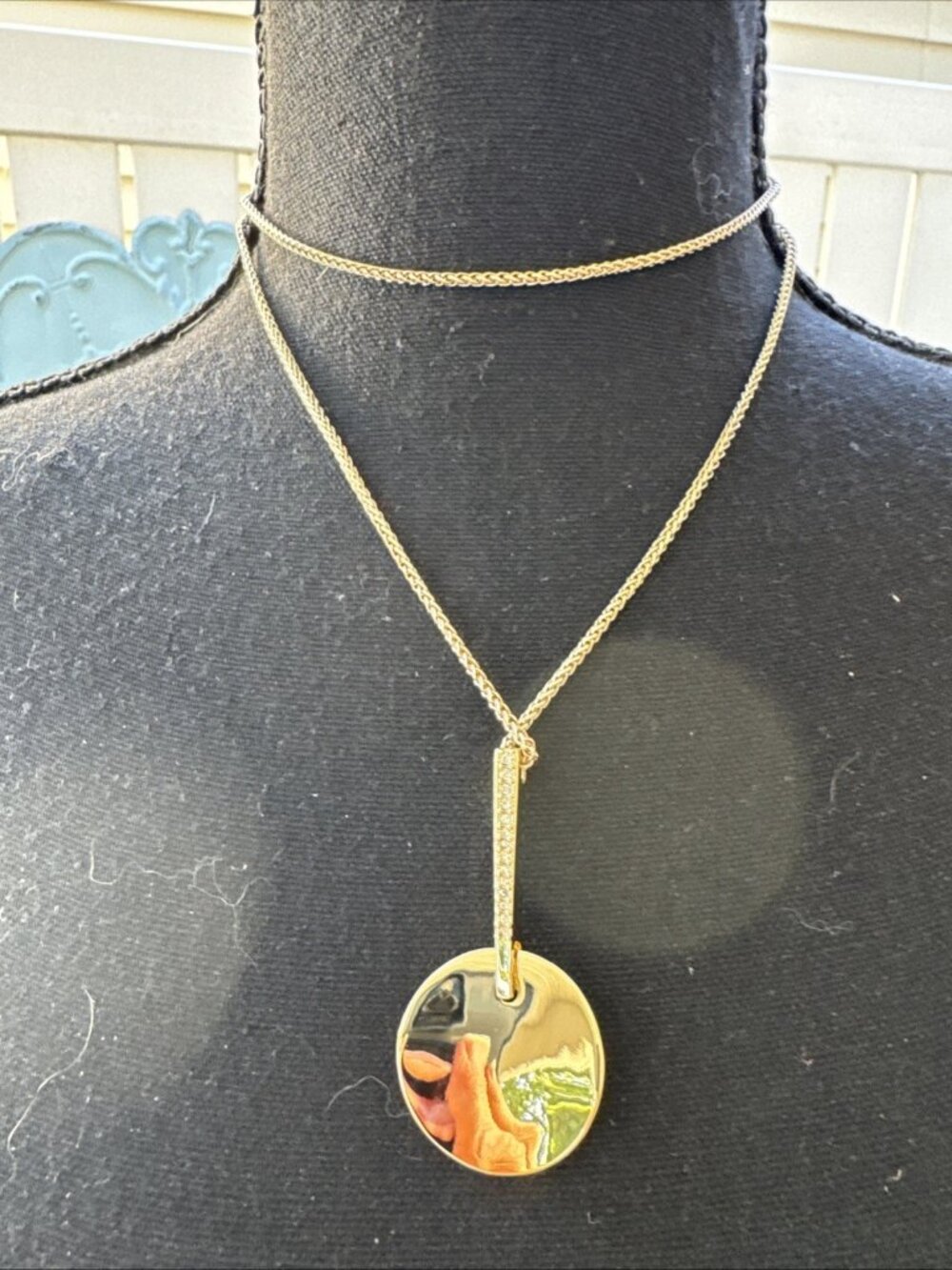 Laundry Shelli Segal Gold Tone 32" Pendant Circle CZ Long Statement Necklace NEW
